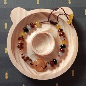 Boho Amber Glass Beaded Bracelet with Adjustable Cord New!